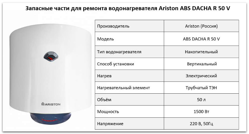 Купить запчасти Ariston ABS DACHA R 50 V в Иваново